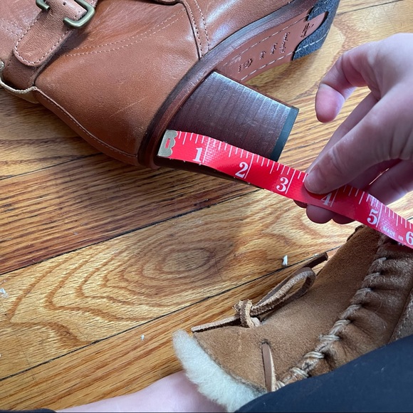 J. Shoes Hardwick Leather Buckle Block Heel Booties Tan - Picture 14 of 15
